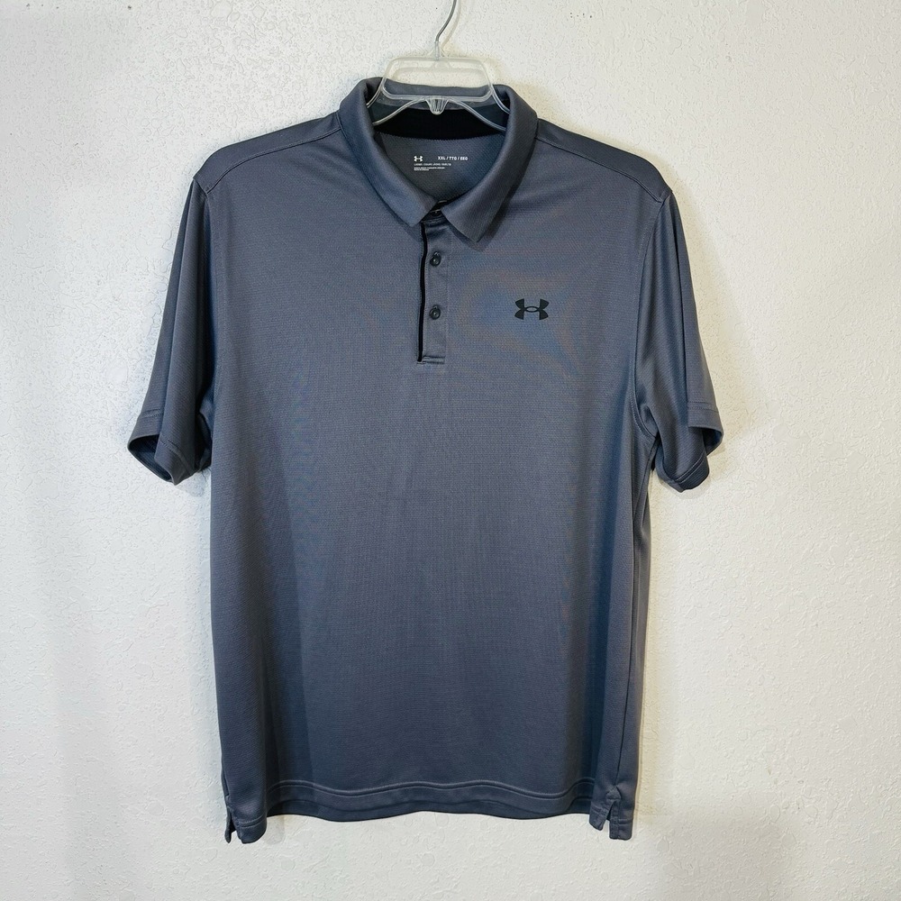 Under Armour Mens Loose Golf Polo Shirt Top Playoff Athletic 2XL Pewter Gray